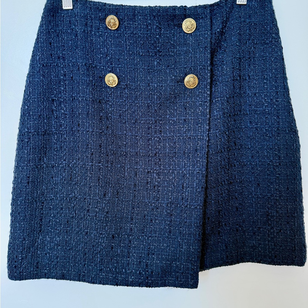 LOFT Dark Blue Tweed Skirt with Gold Accents